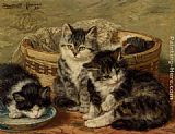 Henriette Ronner-knip Canvas Paintings - Four Kittens